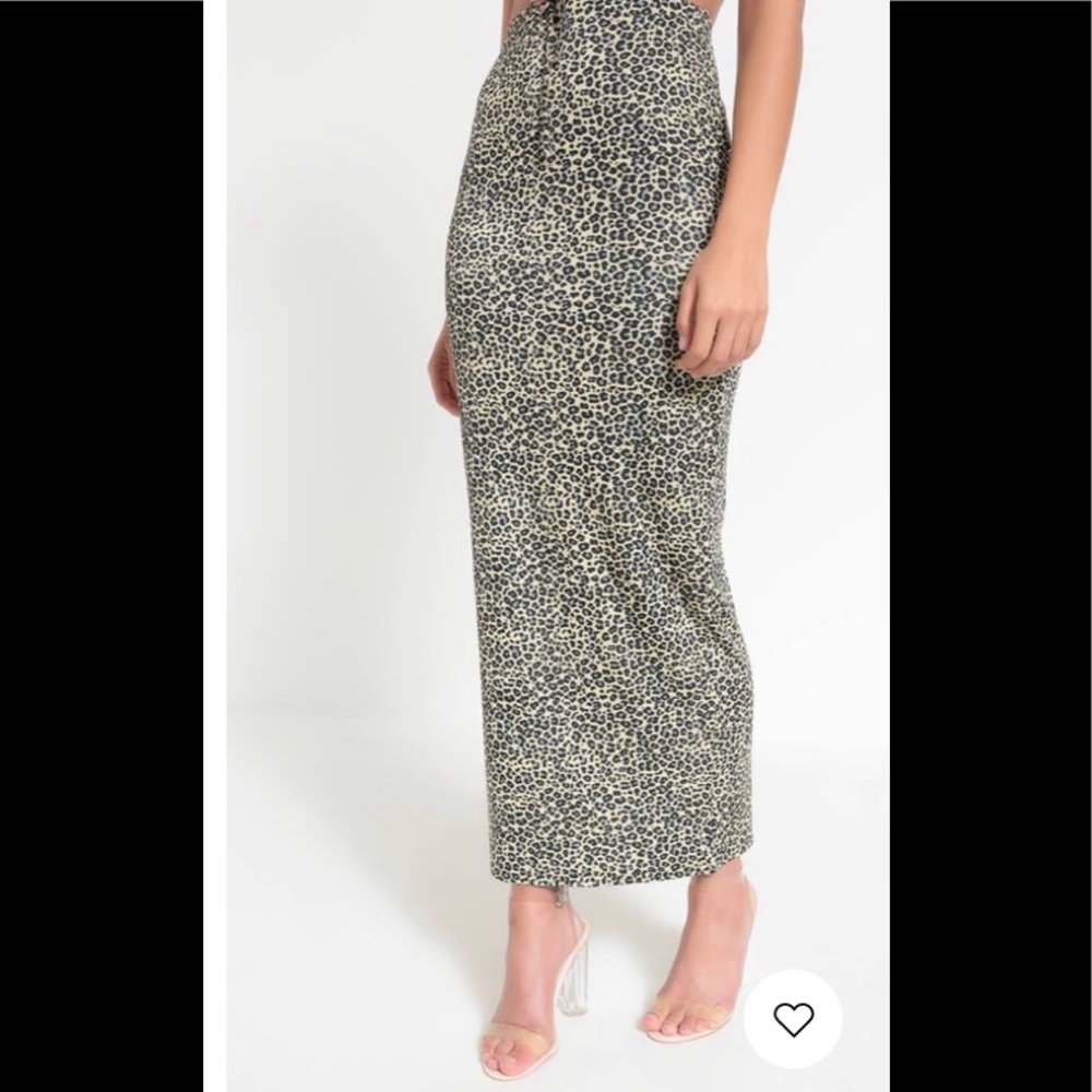 Brown leopard slinky midi skirt